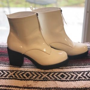 Zip up, chunky heel booties